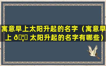 寓意早上太阳升起的名字（寓意早上 🦄 太阳升起的名字有哪些）